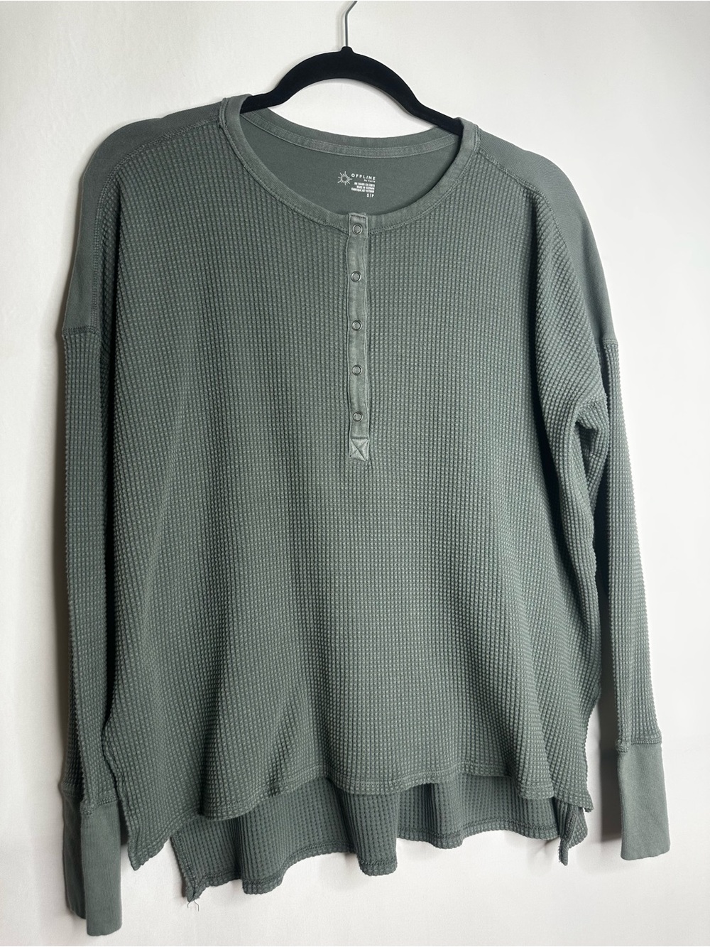 Women’s Sage Waffle Henley Long-Sleeve Top by Off The Clock